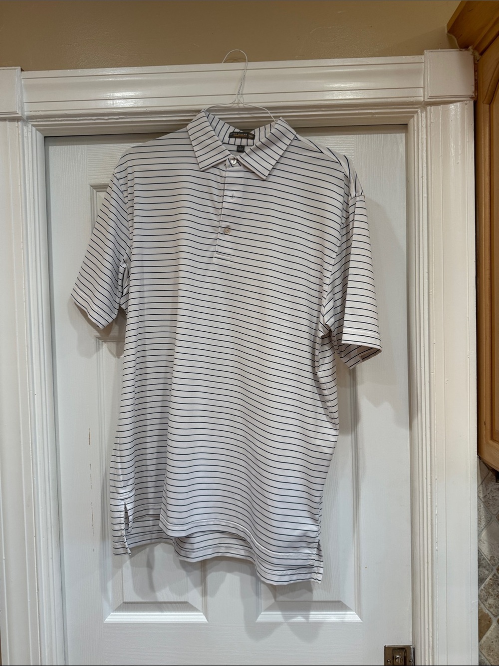 Peter Millar White Polo with Thin Black Stripes